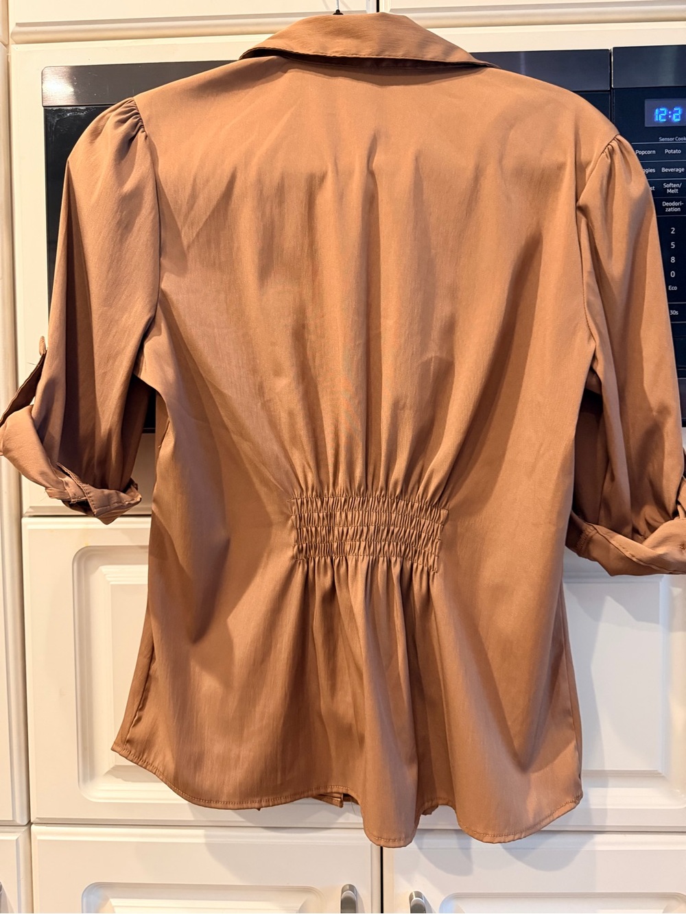 Cotton Express Tan Button-Down Blouse - Picture 2 of 4